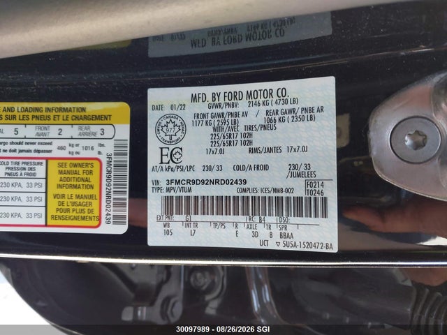 3FMCR9D92NRD02439 Ford Bronco Sport Badlands