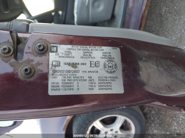 30098012 :رقم المزاد ، 1GNDV33109D124937 vin ، 2009 Chevrolet Uplander Lt مزاد بيع
