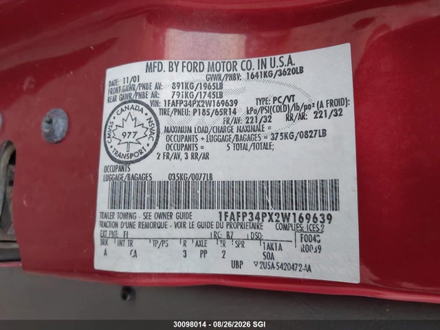 Продаж на аукціоні авто 2002 Ford Focus Se/se Comfort, vin: 1FAFP34PX2W169639, номер лоту: 30098014