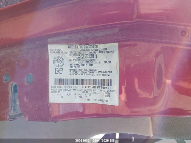 2005 Ford Focus Zxw მანქანა იყიდება აუქციონზე, vin: 1FAFP36N65W100561, აუქციონის ნომერი: 30098053