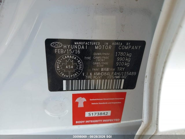 30098069 :رقم المزاد ، KMHD84LF4HU115489 vin ، 2017 Hyundai Elantra Gl مزاد بيع