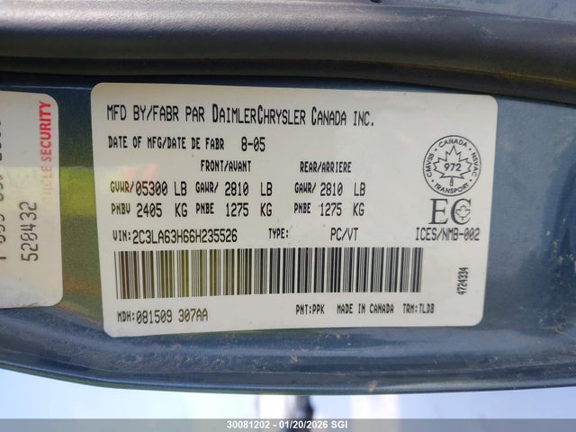 30081202 :رقم المزاد ، 2C3LA63H66H235526 vin ، 2006 Chrysler 300c مزاد بيع