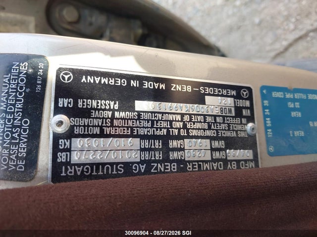 Aukcja sprzedaży 1989 Mercedes-benz 300 E, vin: WDBEA30D6KA991398, numer aukcji: 30096904