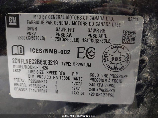 Продажа на аукционе авто 2011 Chevrolet Equinox Lt, vin: 2CNFLNEC2B6409219, номер лота: 30097791