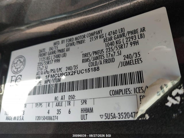 1FMCU9GX2FUC15188 Ford ESCAPE SE