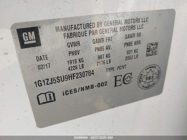 1G1ZJ5SU9HF230784 Chevrolet MALIBU HYBRID