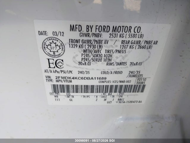 Продаж на аукціоні авто 2013 Ford Edge Limited, vin: 2FMDK4KC6DBA11689, номер лоту: 30098091