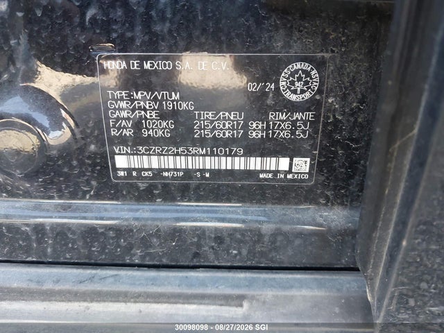 3CZRZ2H53RM110179 Honda HR-V SPORT