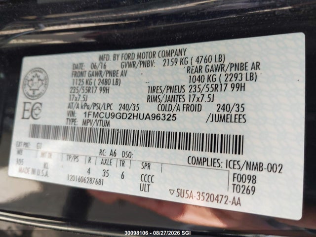 Ford ESCAPE SE 2017 1FMCU9GD2HUA96325 Image 9