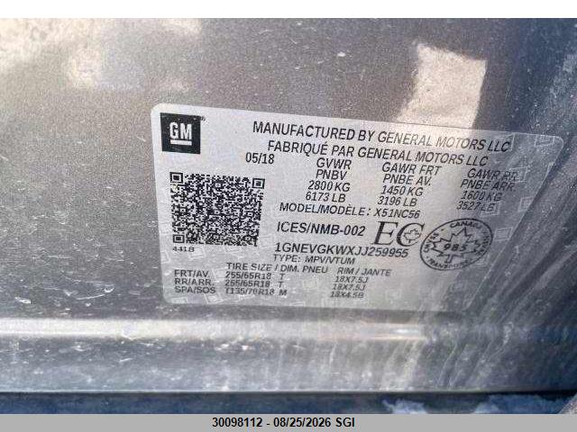 1GNEVGKWXJJ259955 Chevrolet Traverse Lt