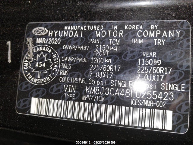 KM8J3CA48LU255423 Hyundai Tucson Limited/sel/sport/ultimate/value