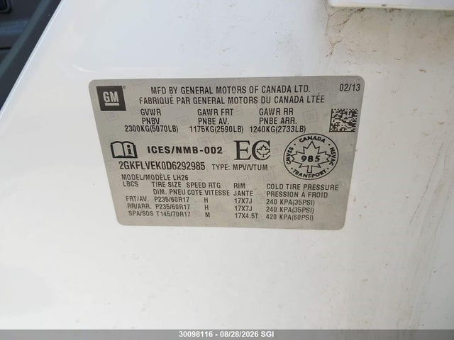 Продажа на аукционе авто 2013 Gmc Terrain Slt, vin: 2GKFLVEK0D6292985, номер лота: 30098116