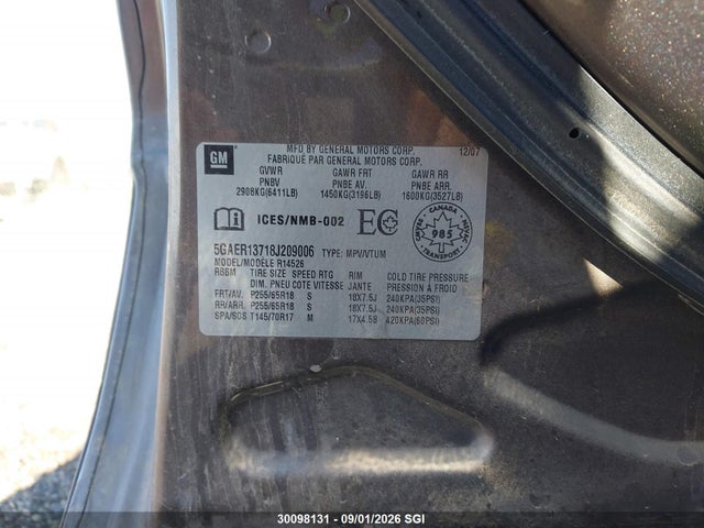 30098131 :رقم المزاد ، 5GAER13718J209006 vin ، 2008 Buick Enclave Cx مزاد بيع