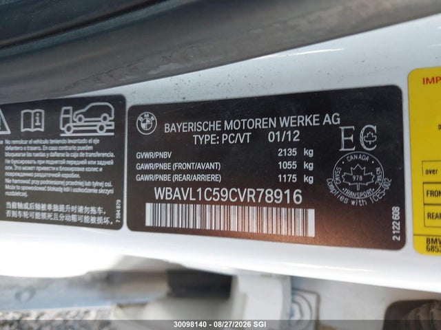 Aukcja sprzedaży 2012 Bmw X1 Xdrive28i, vin: WBAVL1C59CVR78916, numer aukcji: 30098140