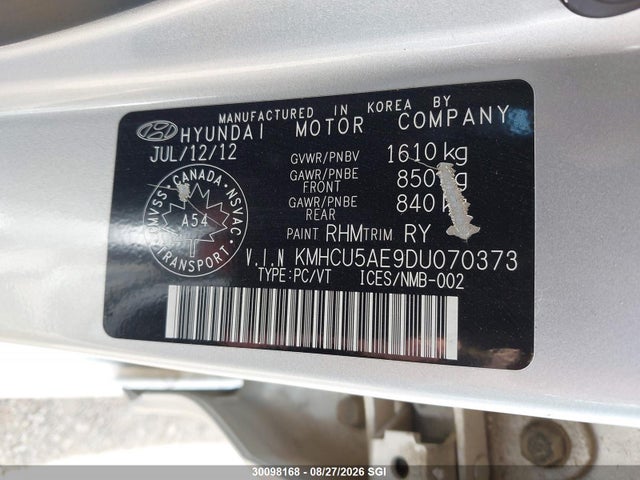 30098168 :رقم المزاد ، KMHCU5AE9DU070373 vin ، 2013 Hyundai Accent Gls/se مزاد بيع