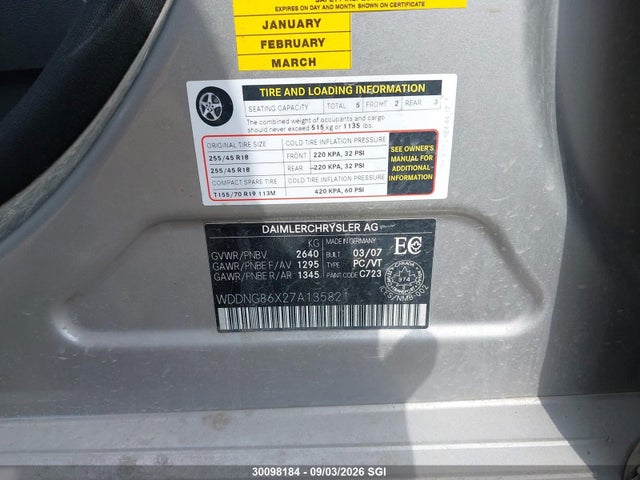 Aukcja sprzedaży 2007 Mercedes-benz S 550 4matic, vin: WDDNG86X27A135821, numer aukcji: 30098184
