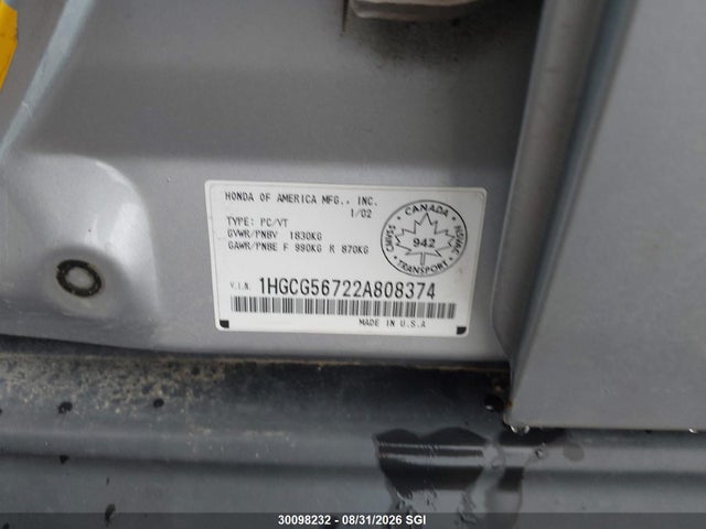 Продажа на аукционе авто 2002 Honda Accord Se, vin: 1HGCG56722A808374, номер лота: 30098232