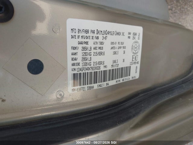 2007 Dodge Grand Caravan Se მანქანა იყიდება აუქციონზე, vin: 1D4GP24RX7B220326, აუქციონის ნომერი: 30097642