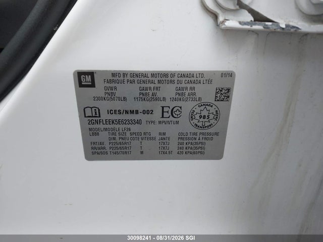 30098241 :رقم المزاد ، 2GNFLEEK5E6233340 vin ، 2014 Chevrolet Equinox Ls مزاد بيع