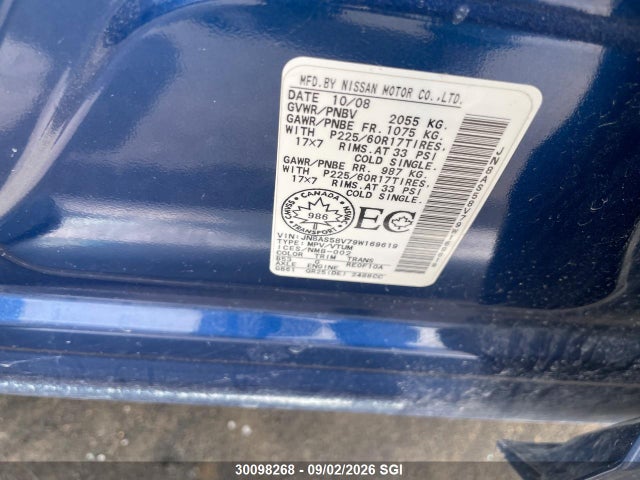 30098268 :رقم المزاد ، JN8AS58V79W169619 vin ، 2009 Nissan Rogue Sl مزاد بيع
