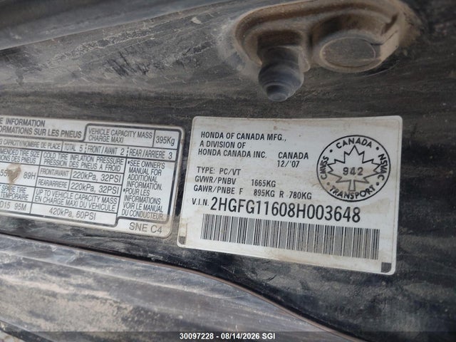 Продаж на аукціоні авто 2008 Honda Civic Lx, vin: 2HGFG11608H003648, номер лоту: 30097228