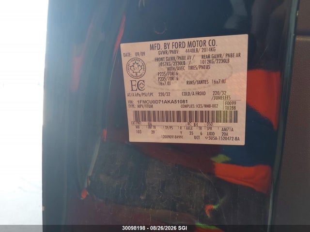 Продаж на аукціоні авто 2010 Ford Escape Xlt, vin: 1FMCU0D71AKA51081, номер лоту: 30098198