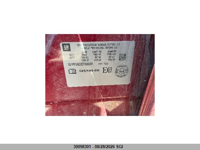 2012 Chevrolet Cruze Lt მანქანა იყიდება აუქციონზე, vin: 1G1PF5SC2C7358741, აუქციონის ნომერი: 30098301