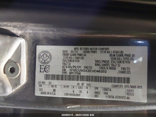 Aukcja sprzedaży 2014 Ford Escape Se, vin: 1FMCU9GX2EUD46202, numer aukcji: 30098315