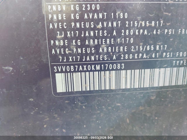 Aukcja sprzedaży 2019 Volkswagen Tiguan S, vin: 3VV0B7AX0KM170083, numer aukcji: 30098325