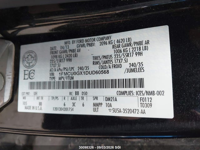 Продаж на аукціоні авто 2013 Ford Escape Se, vin: 1FMCU0GX1DUD60568, номер лоту: 30098326