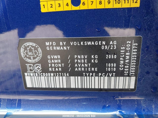 Продажа на аукционе авто 2024 Volkswagen Golf R, vin: WVWEB7CD0RW127154, номер лота: 30098350