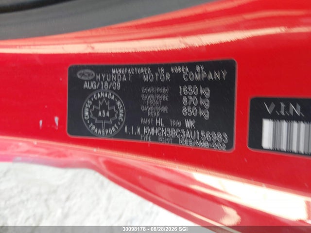 2010 Hyundai Accent Se მანქანა იყიდება აუქციონზე, vin: KMHCN3BC3AU156983, აუქციონის ნომერი: 30098178