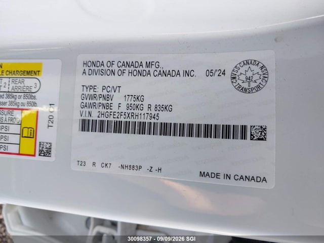 Honda Civic Sport 2024 2HGFE2F5XRH117945 Image 9