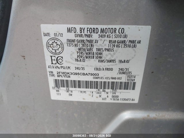 Aukcja sprzedaży 2012 Ford Edge Se, vin: 2FMDK3G95CBA75003, numer aukcji: 30098363