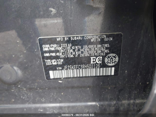 30098379 :رقم المزاد ، JF2SKEFC3RH501126 vin ، 2024 Subaru Forester Sport مزاد بيع