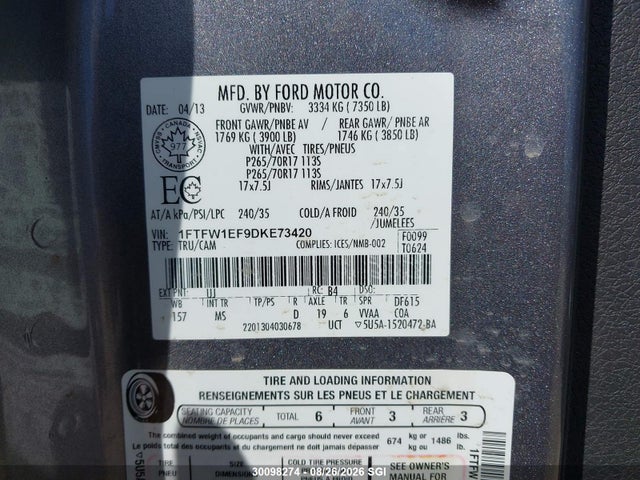 Продаж на аукціоні авто 2013 Ford F150 Supercrew, vin: 1FTFW1EF9DKE73420, номер лоту: 30098274