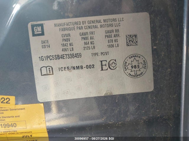 Chevrolet CRUZE LT 2014 1G1PC5SB4E7338459 Image 9