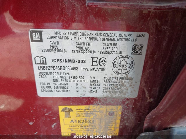 30098406 :رقم المزاد ، LRBFZPE46RD036493 vin ، 2024 Buick Envision Essence مزاد بيع