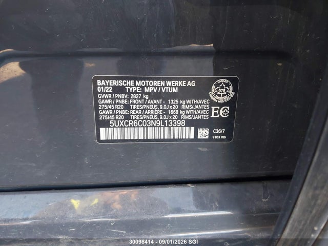 Aukcja sprzedaży 2022 Bmw X5 Xdrive40i, vin: 5UXCR6C03N9L13398, numer aukcji: 30098414