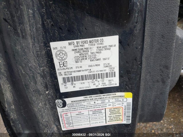 Aukcja sprzedaży 2011 Ford F150 Supercrew, vin: 1FTFW1EF8BFA15714, numer aukcji: 30098432