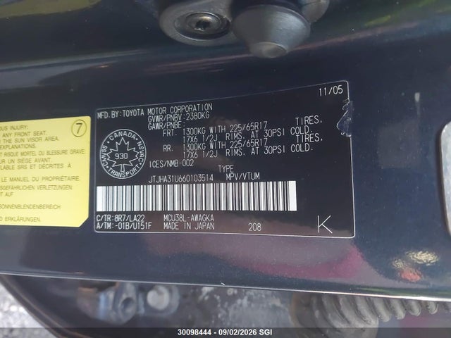 Продажа на аукционе авто 2006 Lexus Rx 330, vin: JTJHA31U660103514, номер лота: 30098444