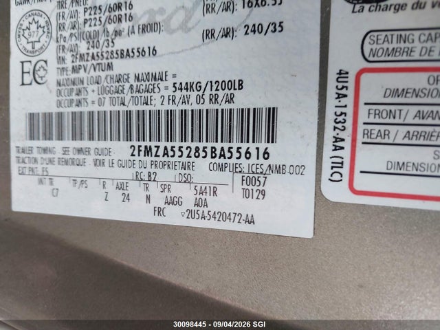 Продаж на аукціоні авто 2005 Ford Freestar Se, vin: 2FMZA55285BA55616, номер лоту: 30098445