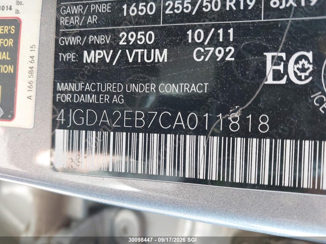 2012 Mercedes-benz Ml 350 Bluetec მანქანა იყიდება აუქციონზე, vin: 4JGDA2EB7CA011818, აუქციონის ნომერი: 30098447