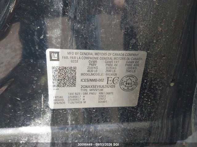 Chevrolet EQUINOX LT 2018 2GNAXSEV9J6292439 Image 9