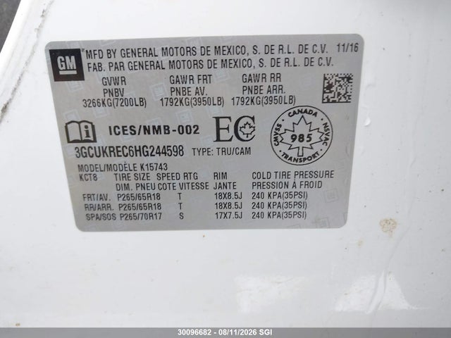 3GCUKREC6HG244598 Chevrolet Silverado K1500 Lt