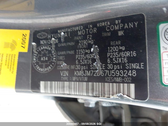 Продаж на аукціоні авто 2007 Hyundai Tucson Gl/gls, vin: KM8JM72D67U593248, номер лоту: 30098467