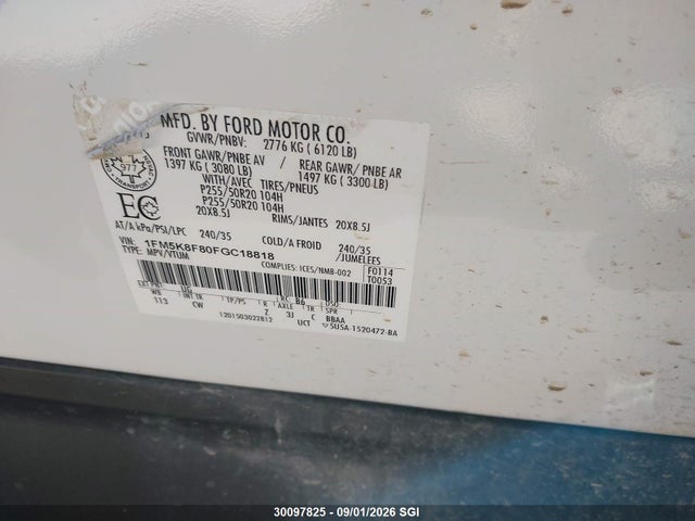 1FM5K8F80FGC18818 Ford Explorer Limited