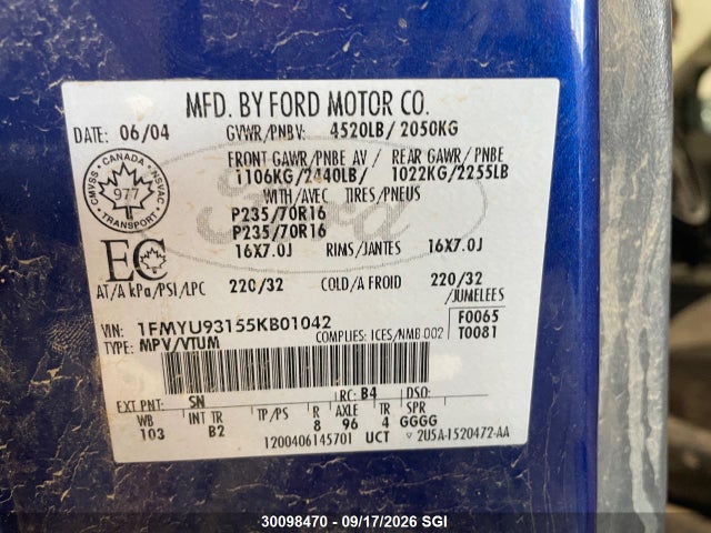 Продаж на аукціоні авто 2005 Ford Escape Xlt, vin: 1FMYU93155KB01042, номер лоту: 30098470