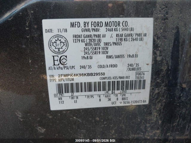 2FMPK4K98KBB29550 Ford Edge Titanium
