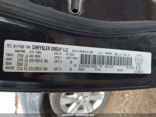 Продаж на аукціоні авто 2012 Dodge Journey R/t, vin: 3C4PDDFG6CT283381, номер лоту: 30098501